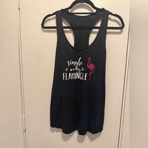 Adult Small ‘Single and Ready to Flamingle” Graphic Tank Top in Black